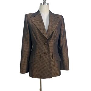Escada Silk & Wool Blazer Brown Diamond Quilt